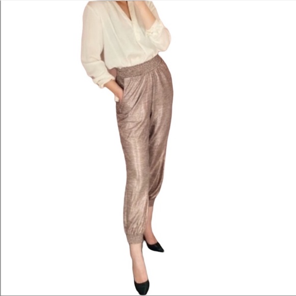 Anthropologie Pants - ANTHROPOLOGIE | Rose Metallic Harem Pants Joggers Pull On NEW Women’s Size XS